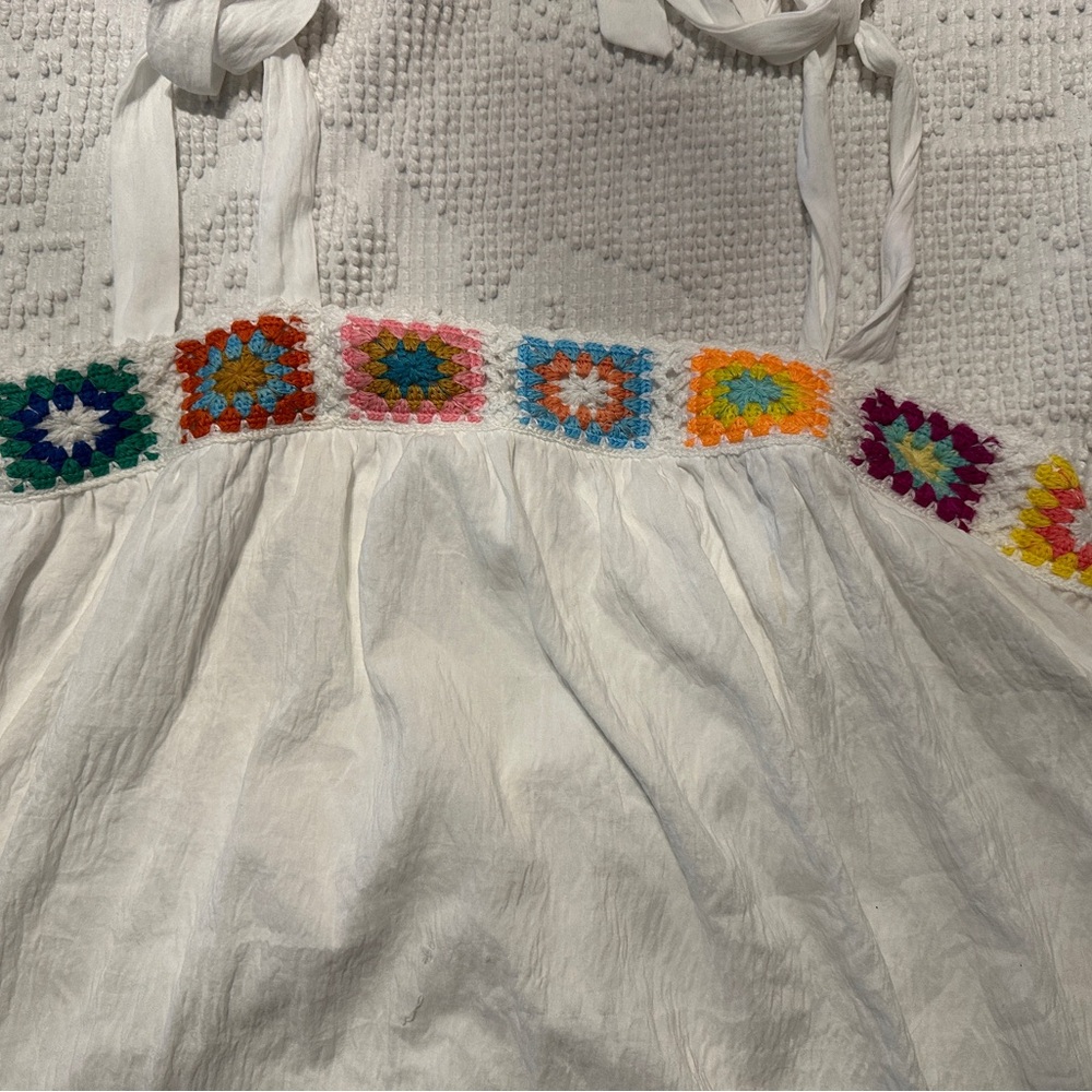 White top with Colorful Crochet Accents